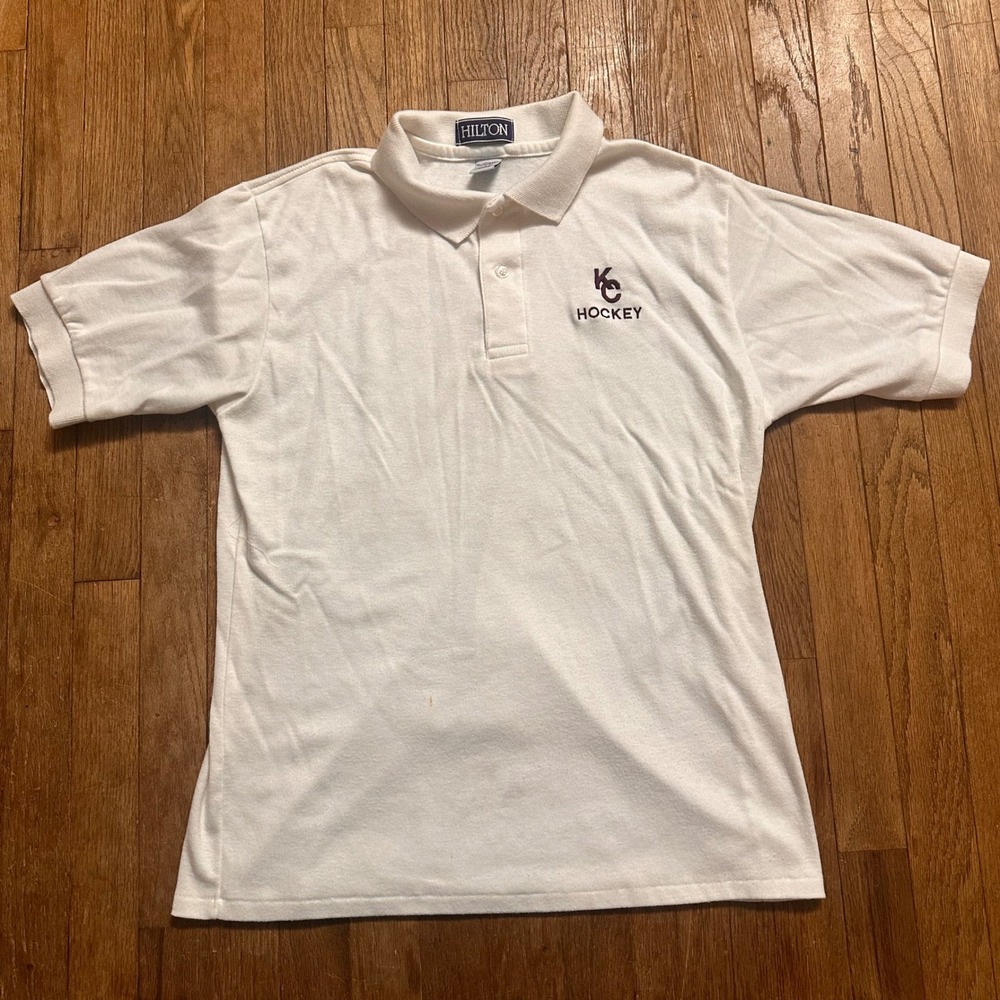 Hilton Polo Shirt Mens Large Kalamazoo Central Hockey White Vintage 90s Casual